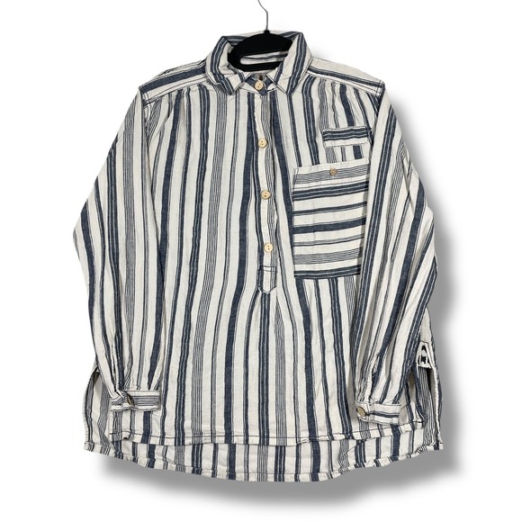 We The Free Pullover Shirt Womens XS Linen Blend Oversized Boho Beachy Striped - Picture 1 of 8